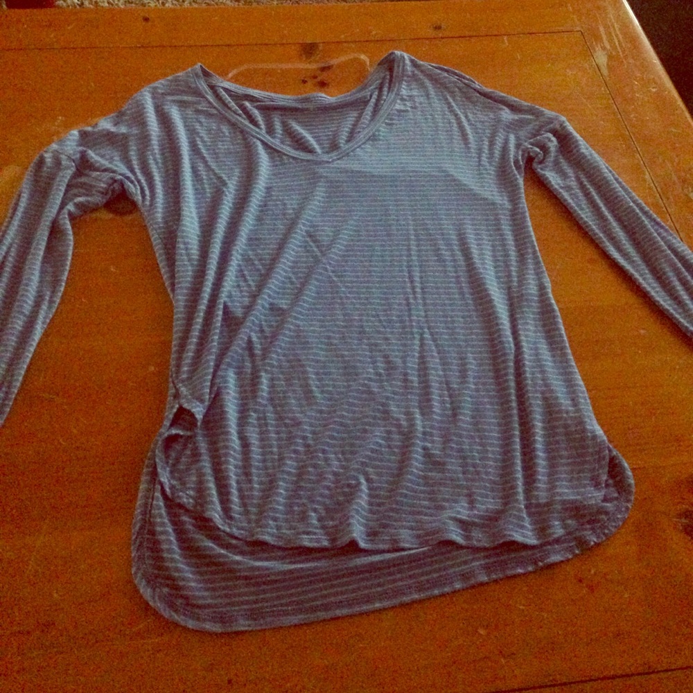 Blue long sleeved tee with white stripes-soft!!