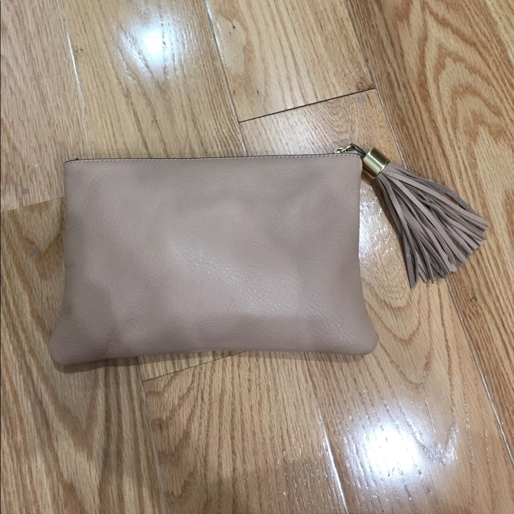 Tan Faux Leather Fringe Clutch Bag