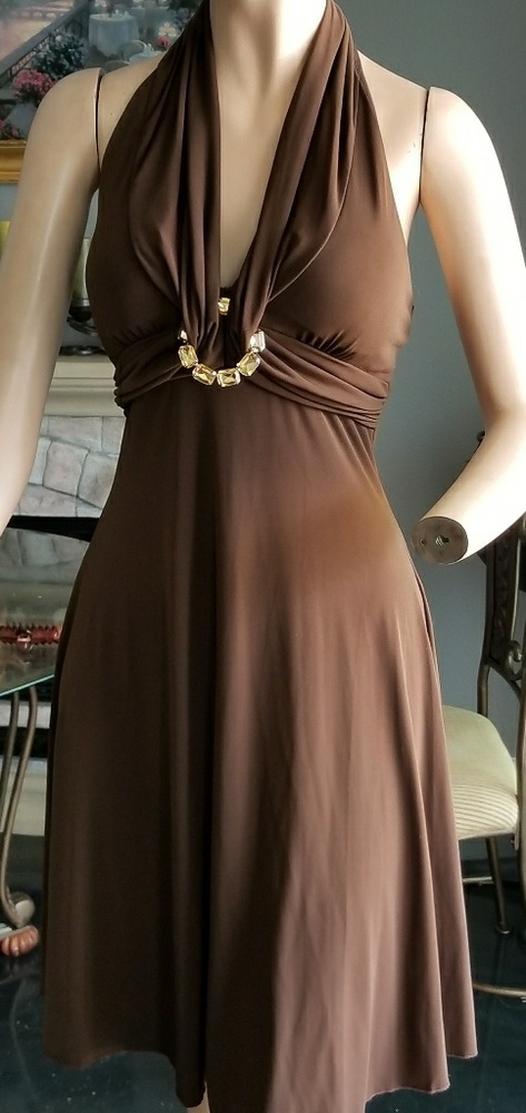 My Michelle, brown halter top, built in bra,