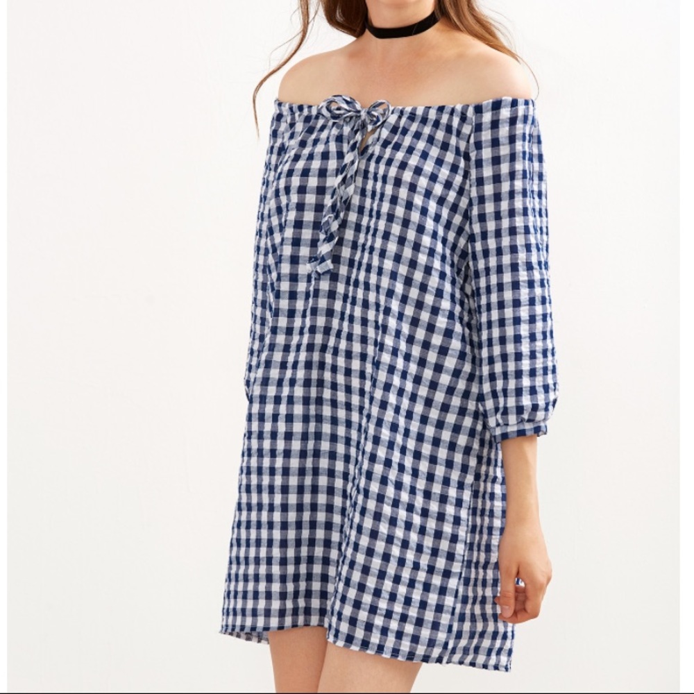Gingham Off The Shoulder Dress
