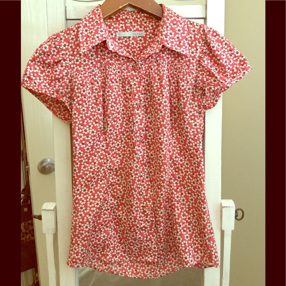 Red floral vintage blouse.