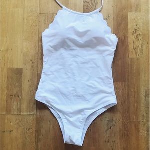 White Scalloped One Piece Halter