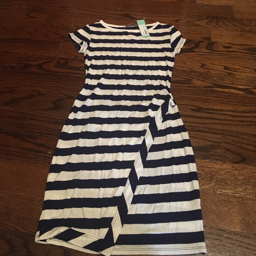 Blue & white striped asymmetrical dress