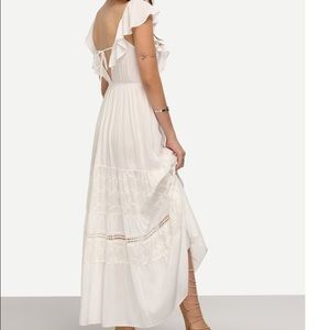 Open Back White Peasant Maxi Dress