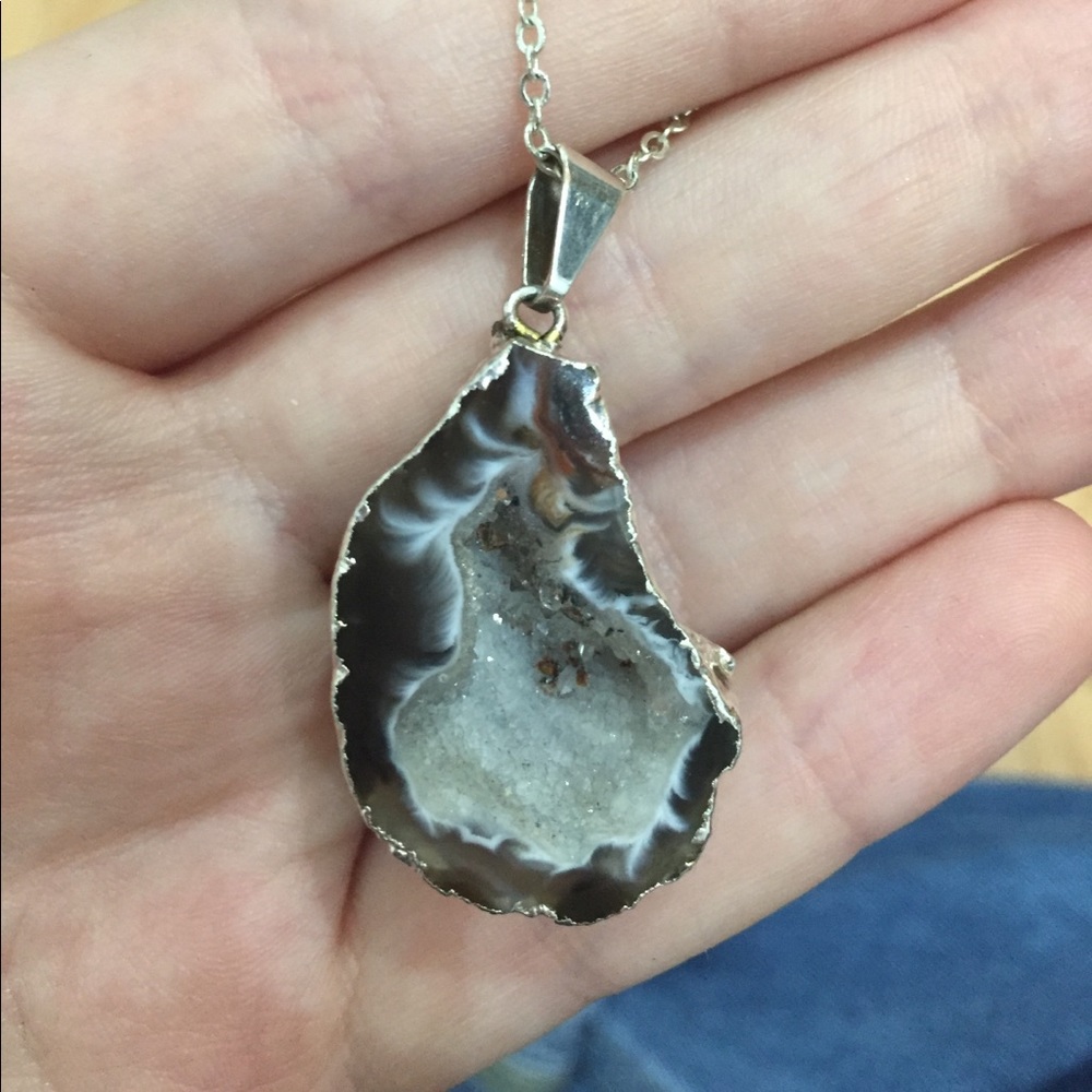 Long Silver Foiled Crystal Gem Necklace
