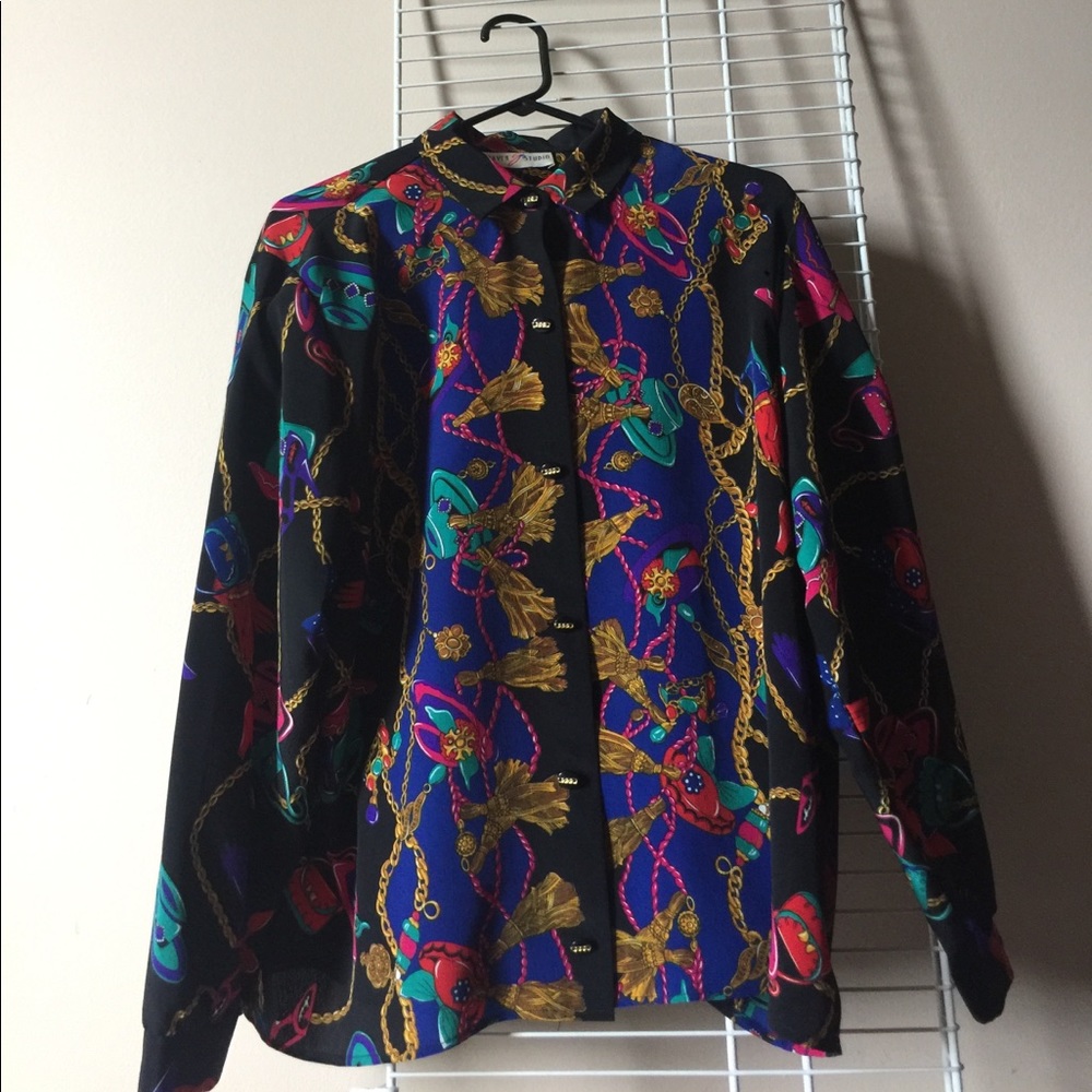 Multi colored vintage button down top