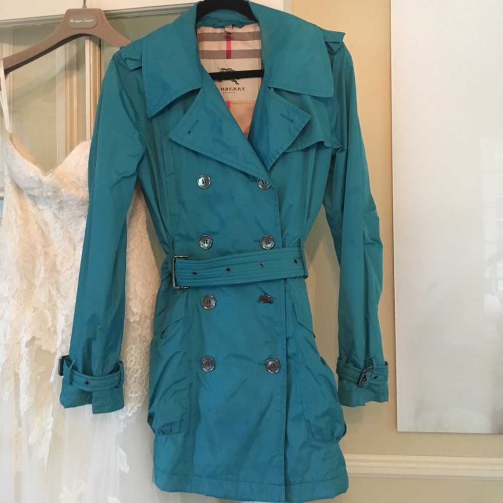Women's Burberry Turquoise Trench Coat