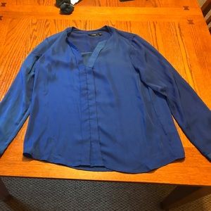 Women's blue silky long sleeved dress shirt