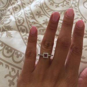 14kt white gold pink tourmaline and diamond ring