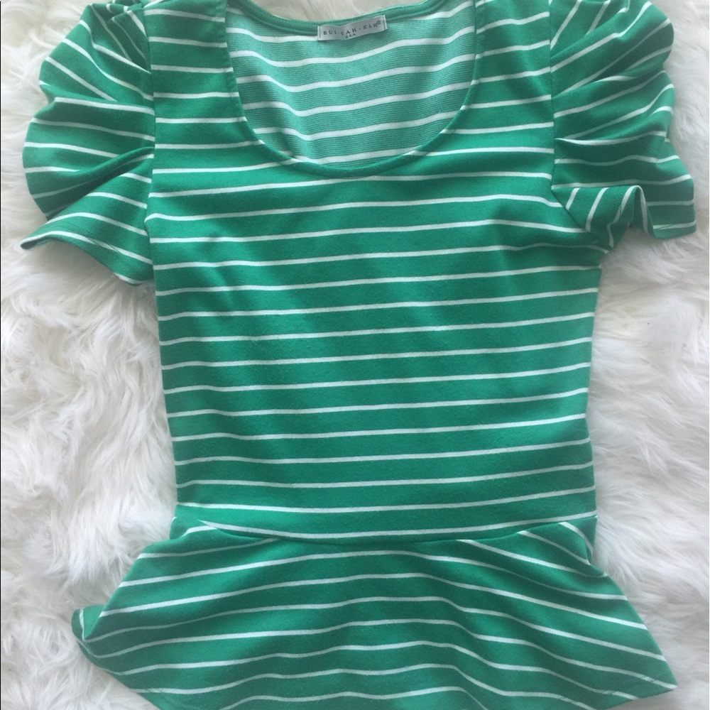 Green striped pin up blouse.