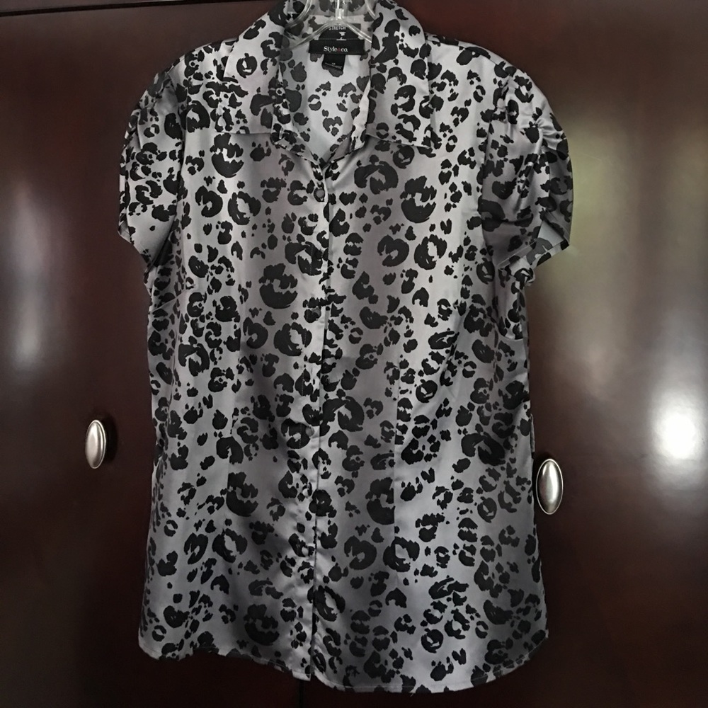 Animal print silky button down top