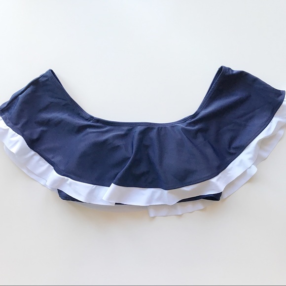 Nautical Off Shoulder Ruffle Bikinis - Picture 2 of 6