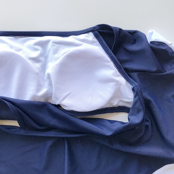 Nautical Off Shoulder Ruffle Bikinis - Picture 4 of 6