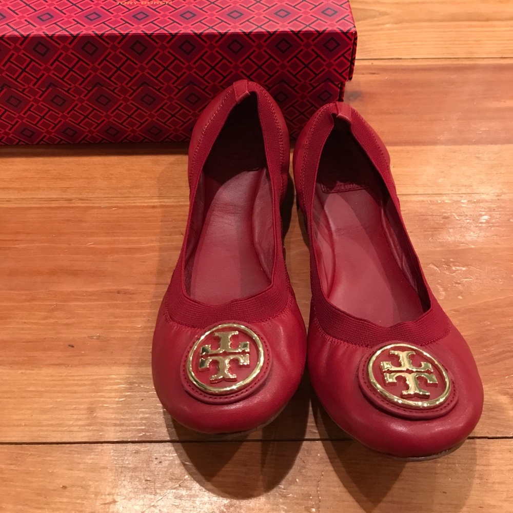 TORY BURCH RED BALLET FLATS CAROLINE (stretchy)