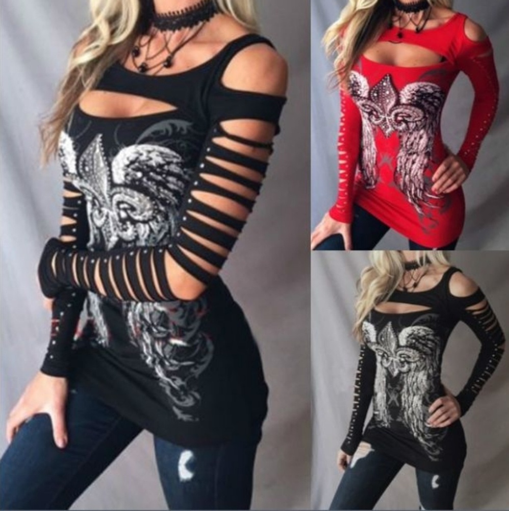 Strapless Long Sleeve Tattoo T-shirt