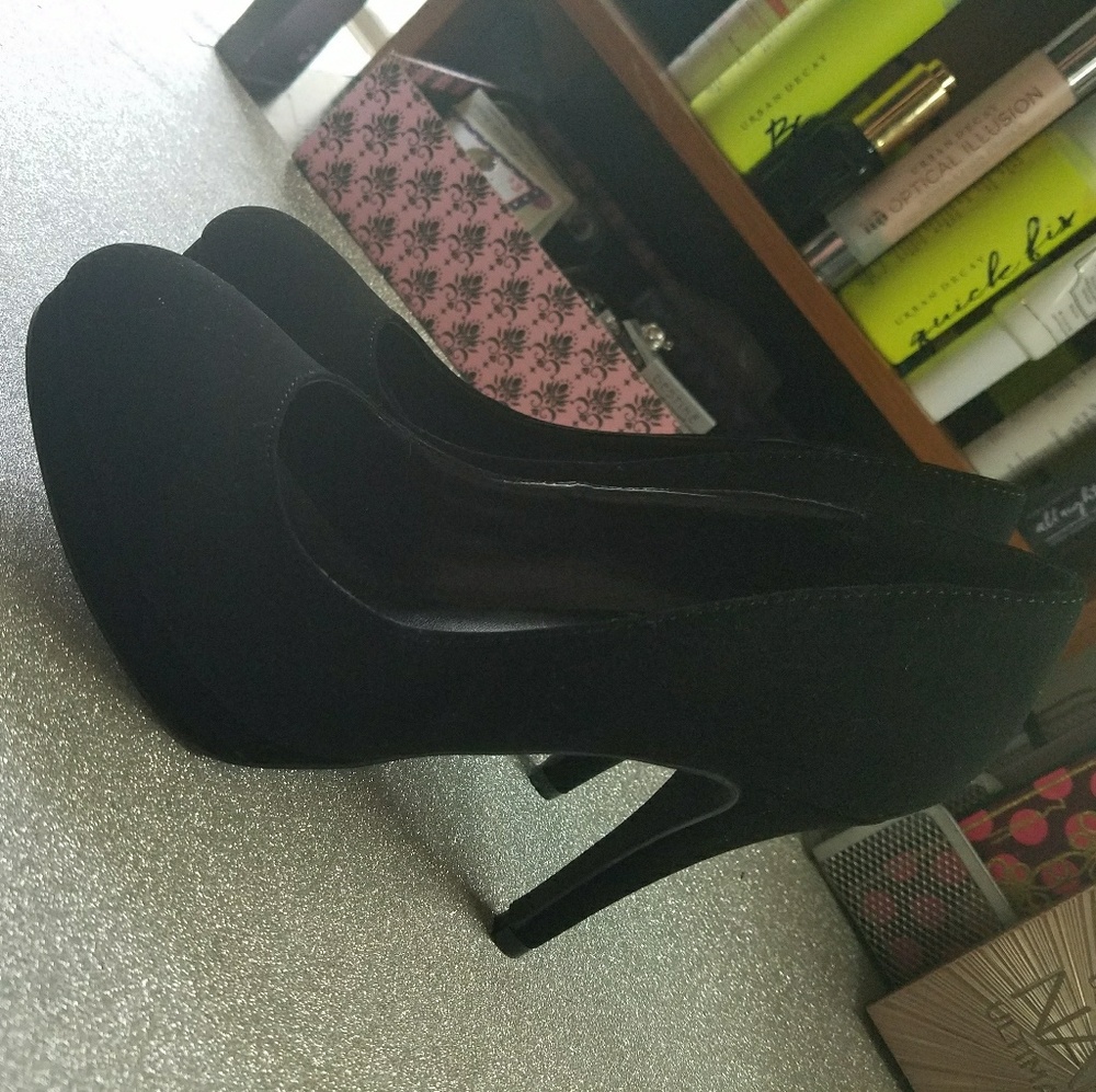 Black suede high heels