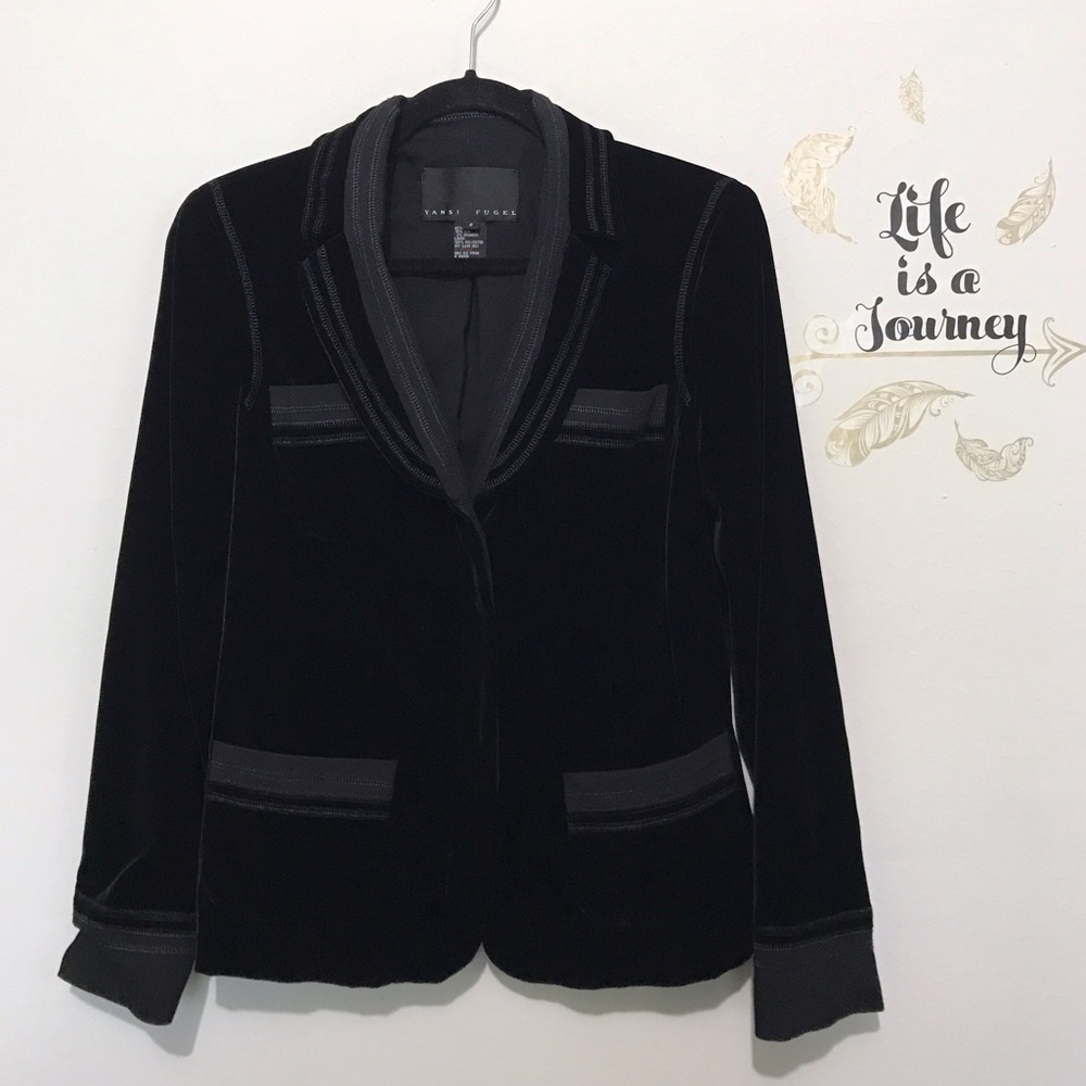 Yansi Fugel Black Velvet Embellished Blazer