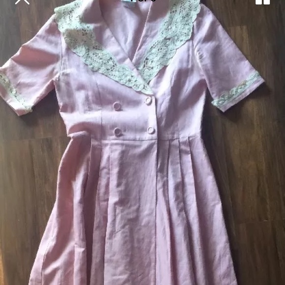 Vtg Laura Ashley grunge 90s tea pink dress lace 4 - Picture 2 of 6