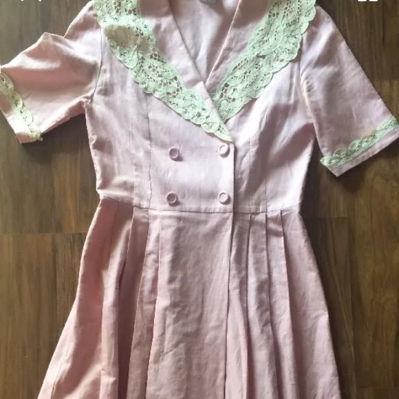 Vtg Laura Ashley grunge 90s tea pink dress lace 4 - Picture 3 of 6
