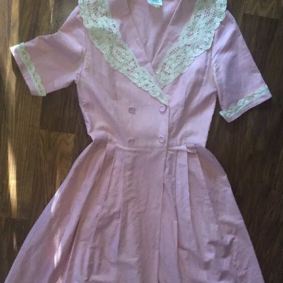 Vtg Laura Ashley grunge 90s tea pink dress lace 4 - Picture 4 of 6