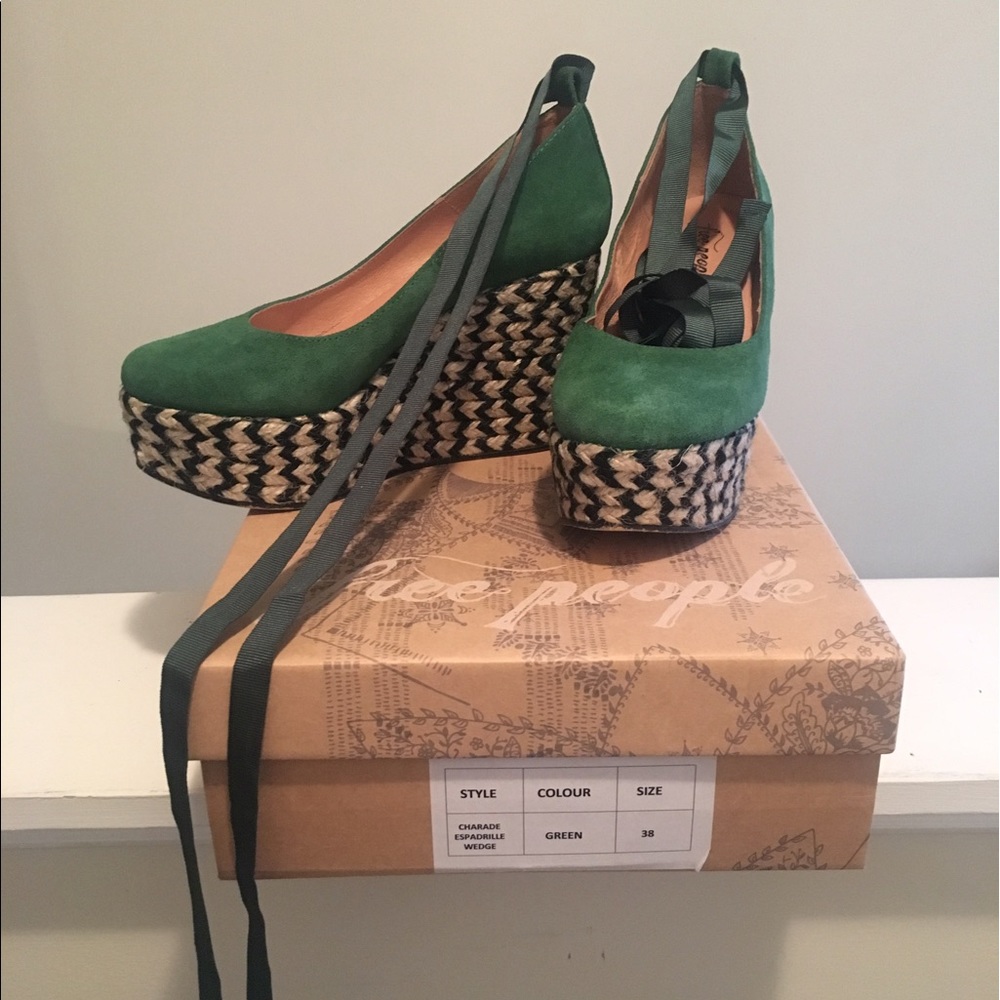 Green suede espadrilles