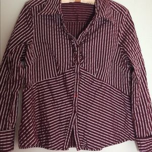 Cato crinkle red silver stripe lace Oxford blouse