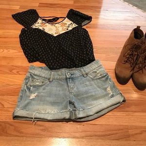 American Eagle destroyed denim shorts