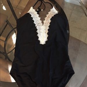 Sexy lace Deep V-Neck One Piece Swimsuit