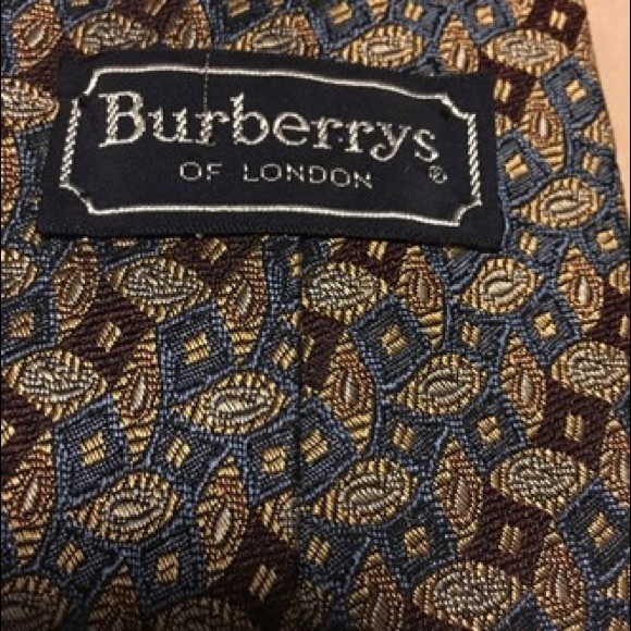 Burberry Men's Tie- wine/brown/blue/green on tan - Picture 2 of 6