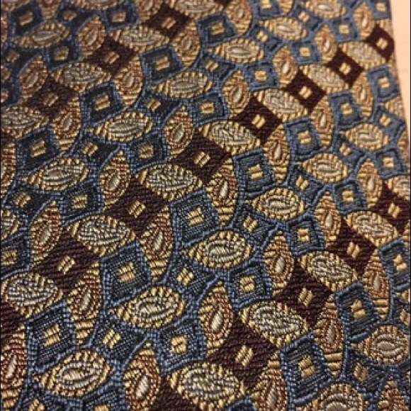 Burberry Men's Tie- wine/brown/blue/green on tan - Picture 4 of 6