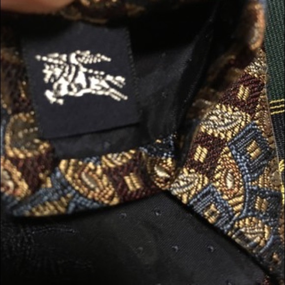 Burberry Men's Tie- wine/brown/blue/green on tan - Picture 5 of 6