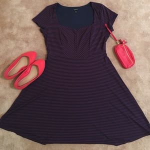 Navy Blue and Red Skater Dress