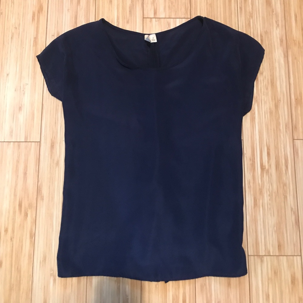 Navy Blue Short Sleeve Top with Back Zipper Detail