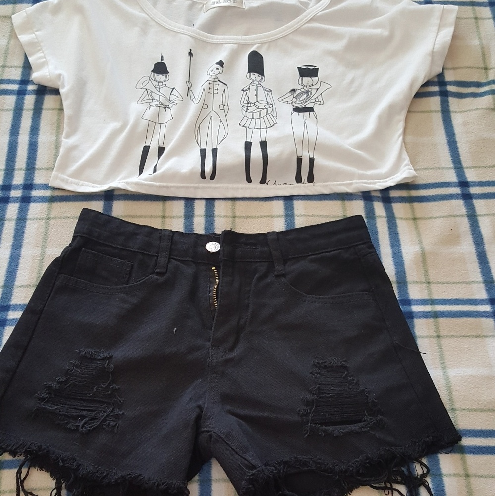 High waisted short + crop top shirt