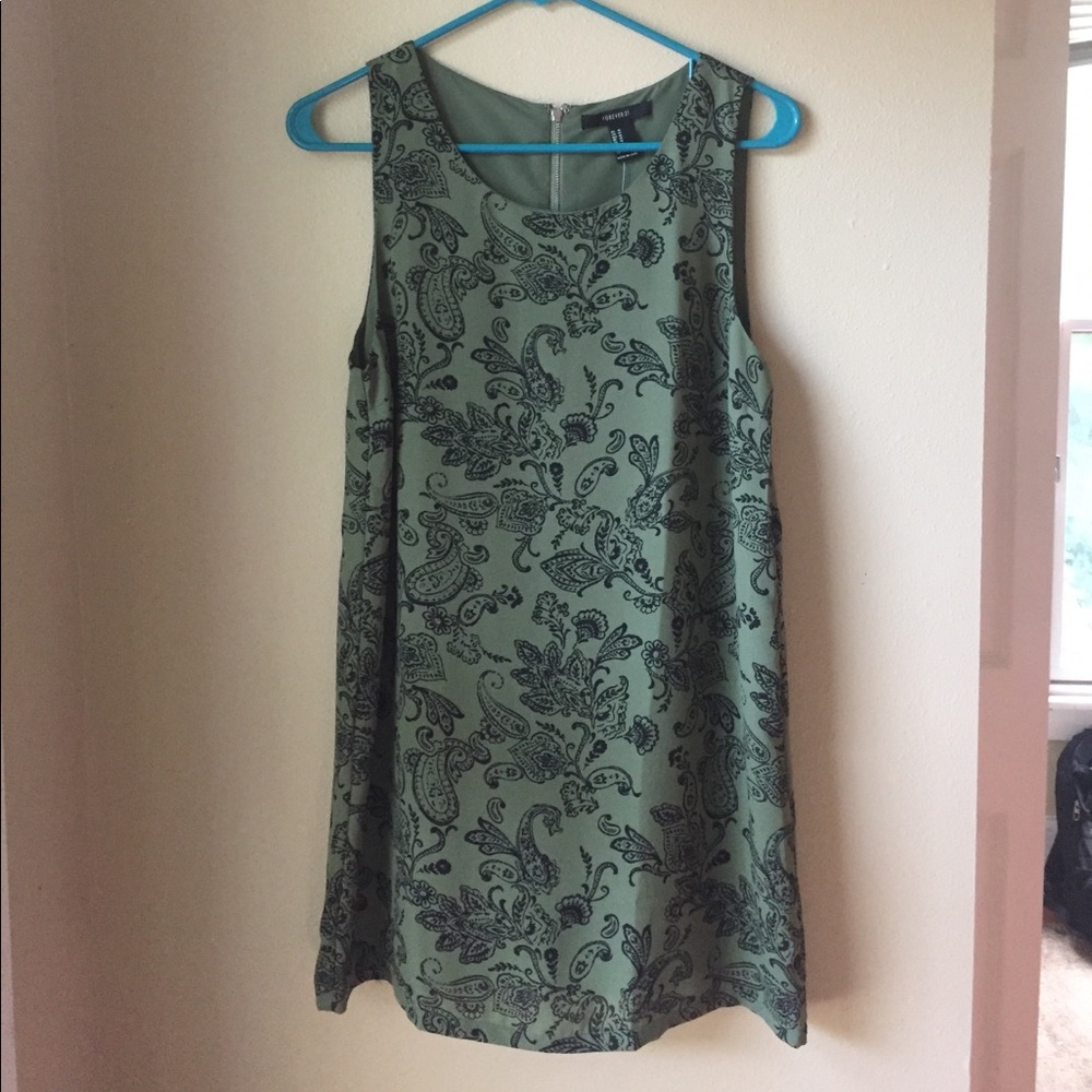 Olive paisley shift dress