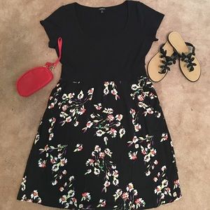 Knit to Woven Floral Print Dress