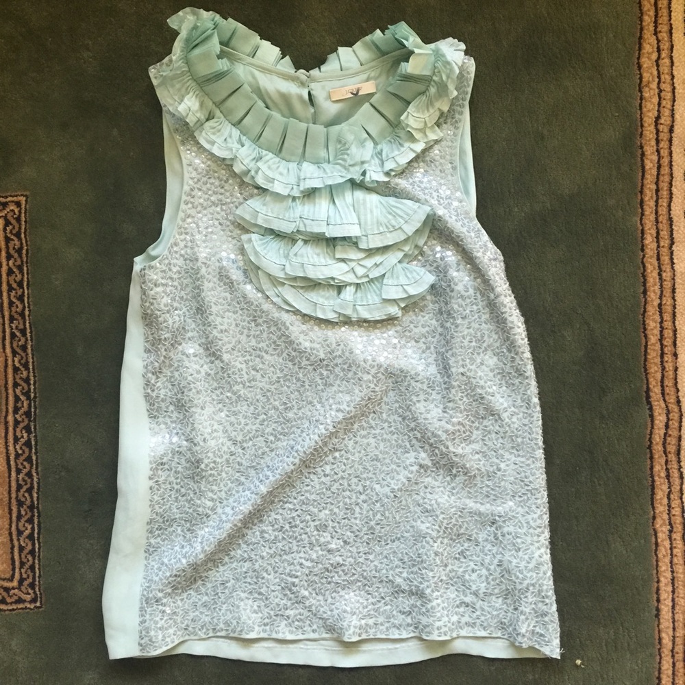 Jcrew top with sequins and a ruffle. Aquamarine