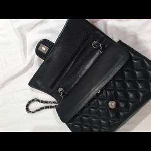 Black leather quilted bag chain strap classic