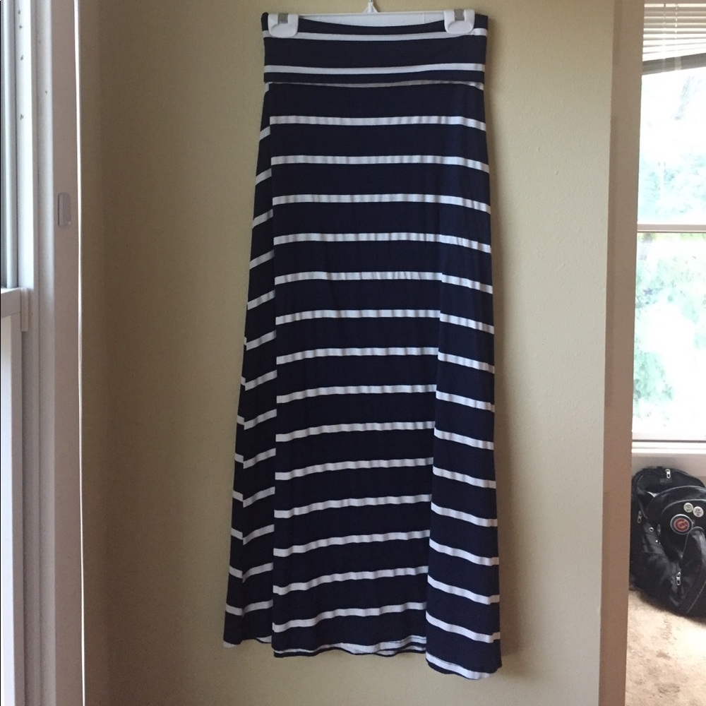 Navy blue and white stripe maxi skirt