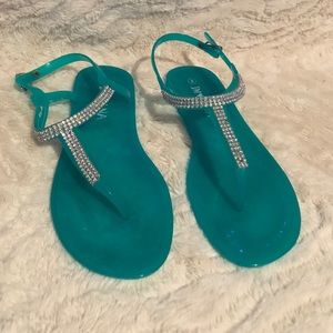 Teal jellies w/rhinestones
