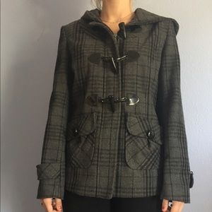 Black and Gray Plaid Wool Coat