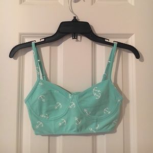 Teal anchor crop top