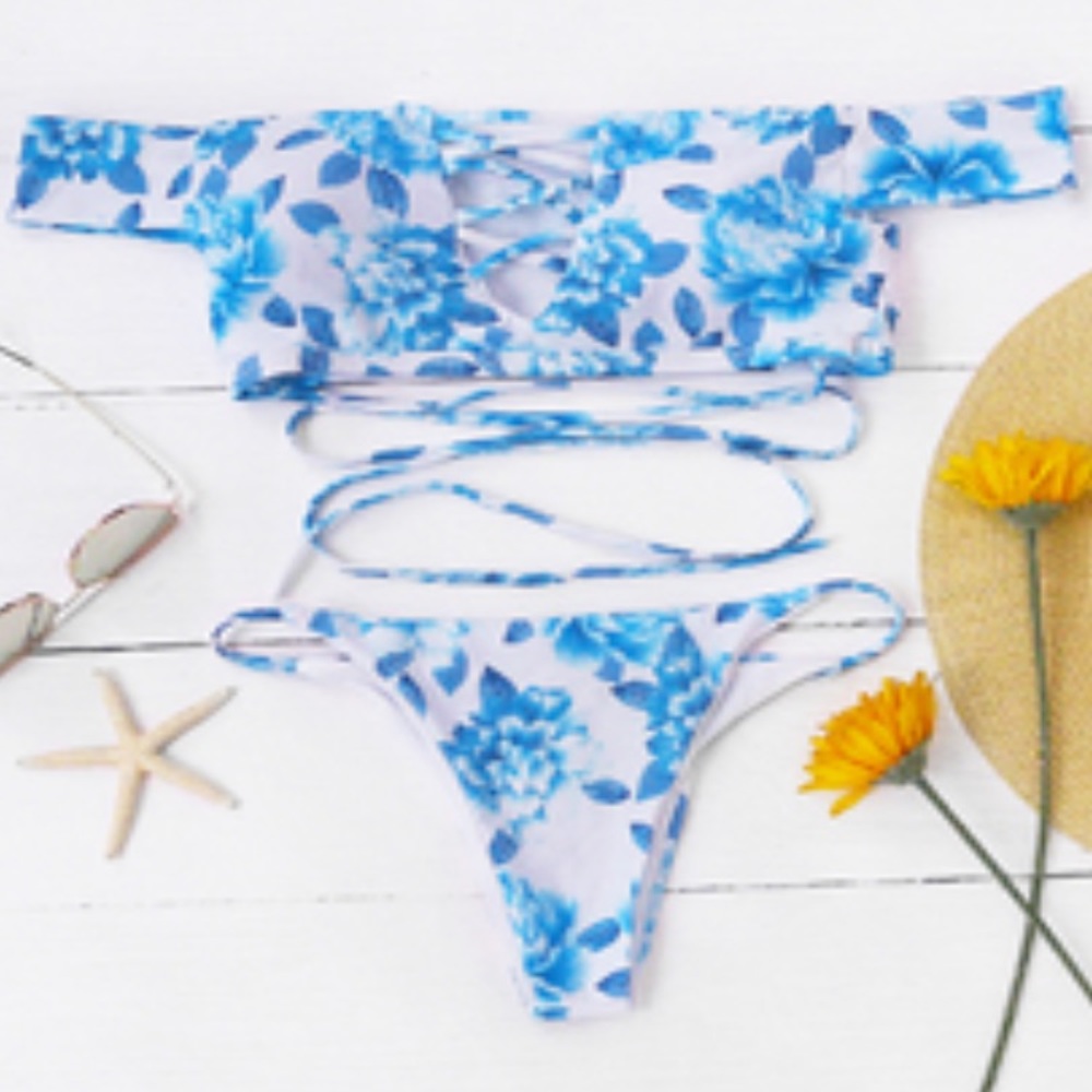 Floral off-shoulder wrap bikini