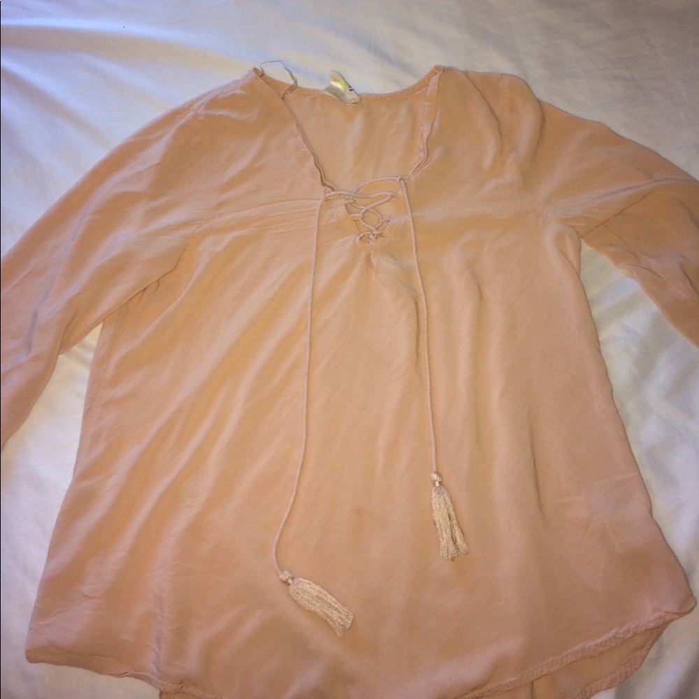 Laced-Up Salmon colored V-neck