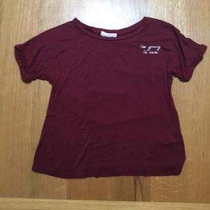 "To young to care" maroon crop top