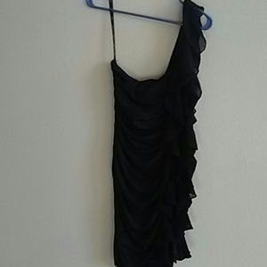 Black ruffled, one shoulder dress