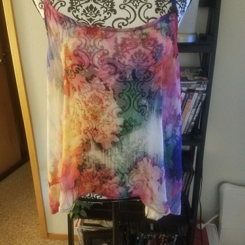 Bright, beautiful water color look sheer top