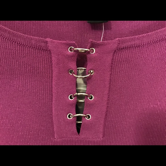 Q.U.E. Purple Rayon Blend Shirt Top with Silvertone Hardware Size Large NWT - Picture 8 of 9