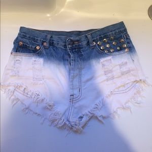 Dip-dye frayed denim high rise shorts