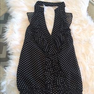 Black and white, polka dot halter top.